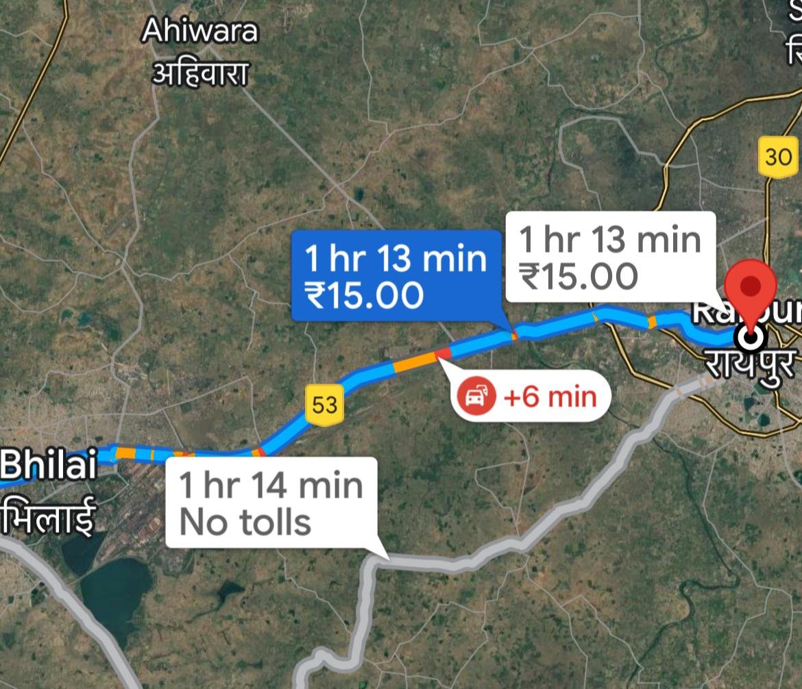नेशनल हाईवे नंबर 53 मे लाल, नीला, ऑरेंज कलर बताएगा ट्रैफिक की स्थिति को, कुम्हारी से अंजोरा तक करीब 50 किलोमीटर की निगरानी होगी अब गूगल के सहारे, नेशनल हाईवे नंबर 53 मे लाल, नीला, ऑरेंज कलर बताएगा ट्रैफिक की स्थिति को, कुम्हारी से अंजोरा तक करीब 50 किलोमीटर की निगरानी होगी अब गूगल के सहारे,