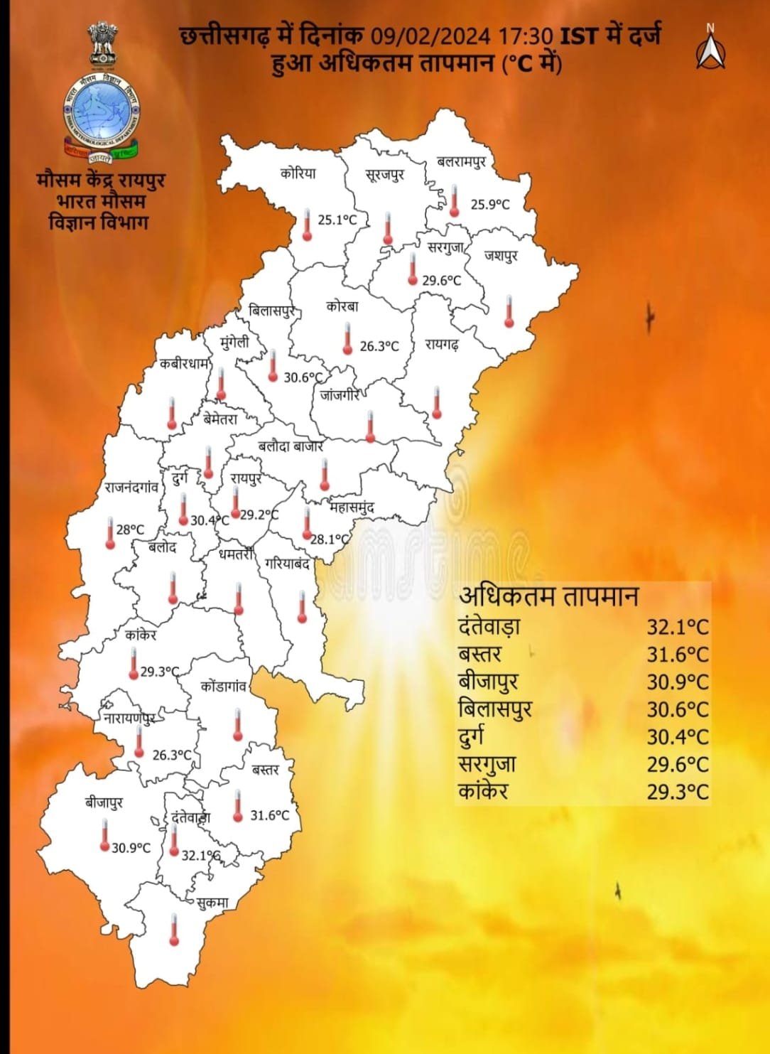 <em>छत्तीसगढ़ में तीन दिन बाद से दिन रात के तापमान में 4-5 डिग्री बढ़ोतरी, 12 से उत्तर में बारिश</em>