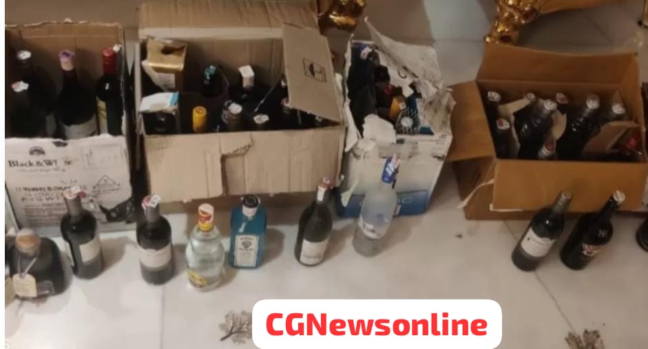 शराब कारोबारी ढिल्लन के घर पर मिली 28 लीटर विलायती शराब 🛑 बेटे के खिलाफ सुपेला थाना में जुर्म दर्ज