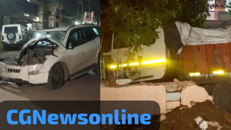भिलाई के कोहका में आधी रात एसयूवी को टक्कर मारते हुए तेज रफ्तार ट्रक घुसा घर में 🛑 बाल-बाल बचा परिवार 🛑 एयरबैग खुलने से कार सवारों की बची जान