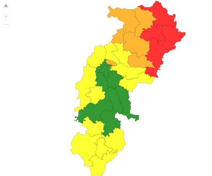 मध्य छत्तीसगढ़ में बना निम्न दाब का केंद्र, आगामी 2 से 3 दिन तक मानसून रहेगा सक्रिय, 14 जिलों में अति वर्षा की चेतावनी