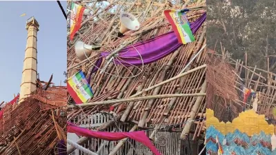 बागपत में 65 फीट ऊंचा मंच टूटा, 7 श्रद्धालुओं की मौत: 80 घायल
