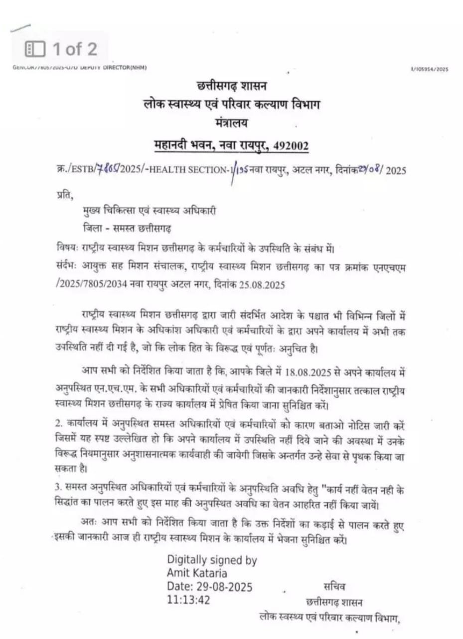 NHM कर्मचारी काम पर न लौटे तो जाएगी नौकरी, सरकार की चेतावनी जारी